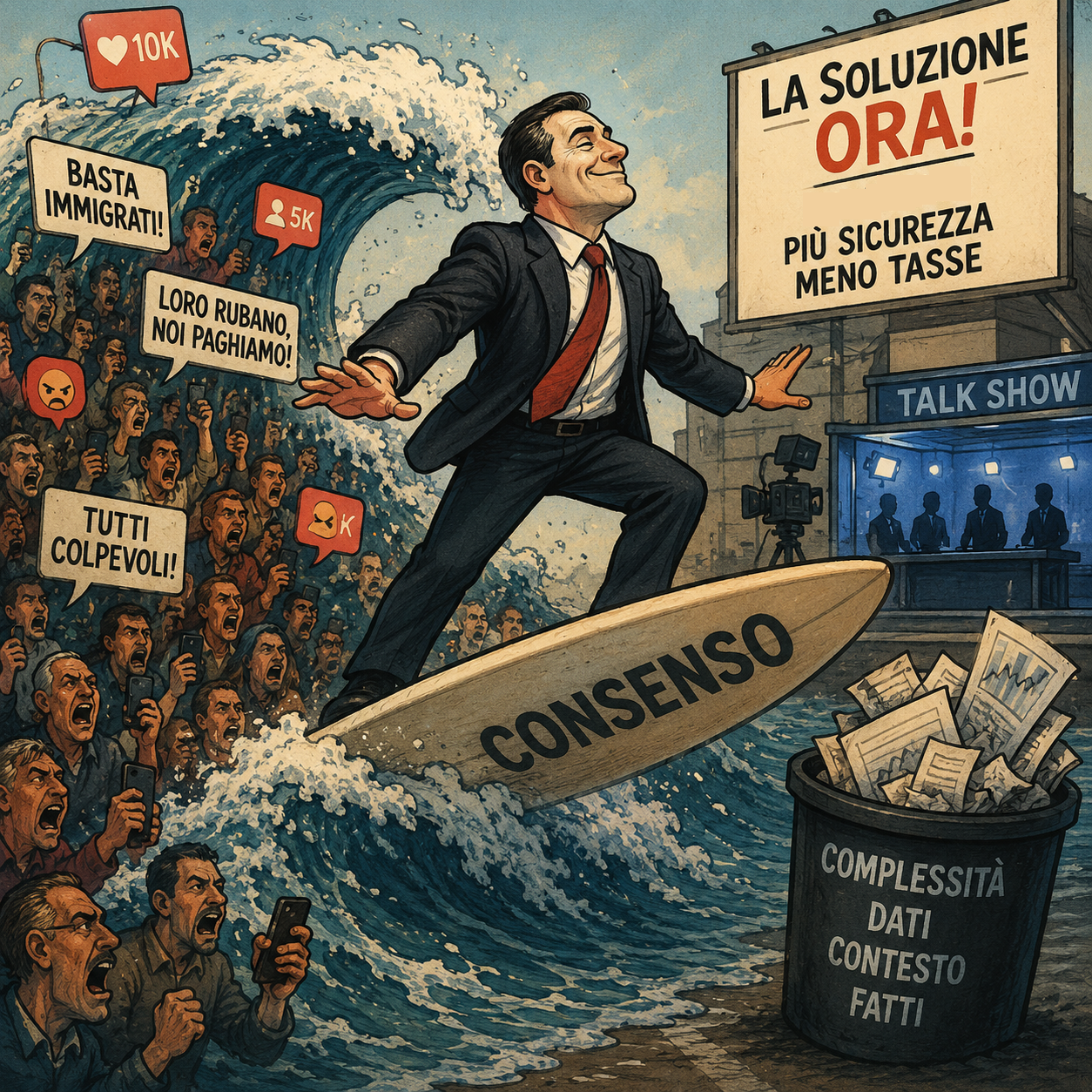 L’arte del surf politico: come cavalcare la pancia del Paese senza bagnarsi i piedi